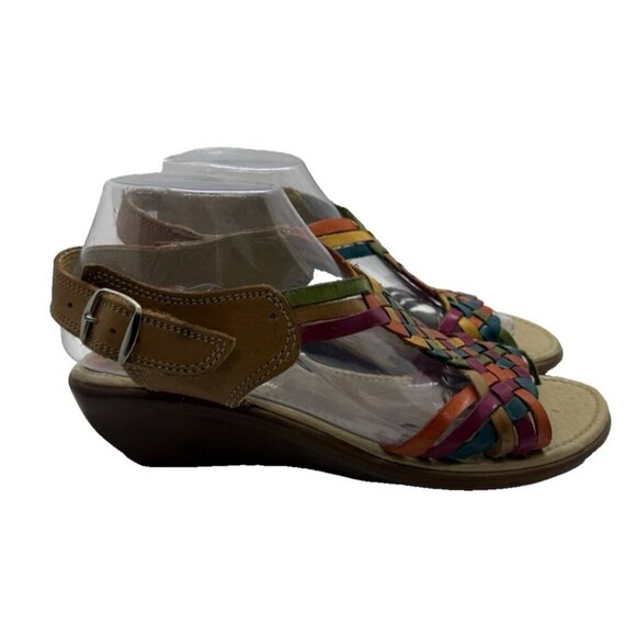 Authentic Mexican Huaraches Women's Sz 9 Multicolor Leather Shoes Sandals Buckle - Picture 1 of 8